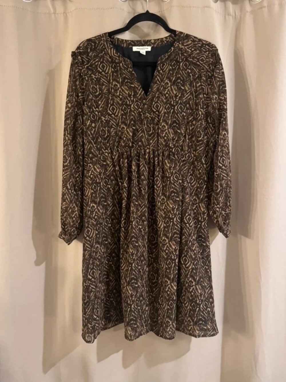 beachlunchlounge Brown Geometric Long Sleeve Dress